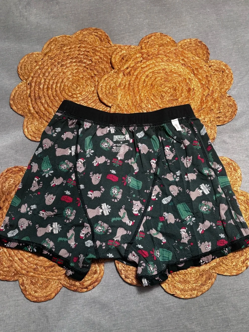 Duluth Trading Co. Buck Naked Bullpen Boxer Briefs Holiday Raccoon Size Medium